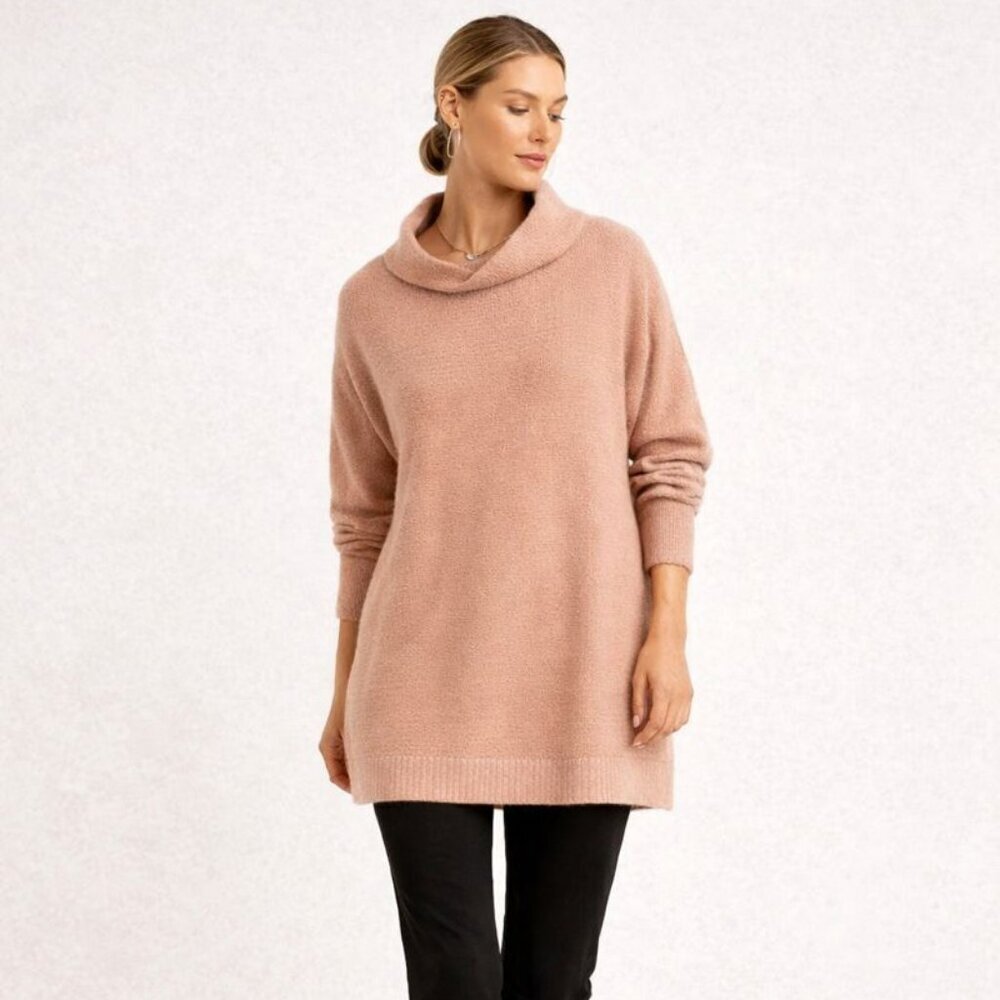 Free People Ottoman Blush Cotton Blend Knit Tunic Sweater Cowl Neck Minimalist